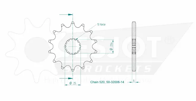 Produktzeichnung Ritzel 50-32006-14