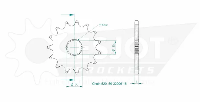 Produktzeichnung Ritzel 50-32006-15