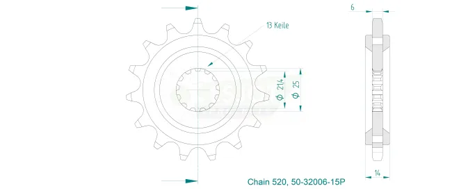 Produktzeichnung Ritzel 50-32006-15P