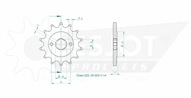 Produktzeichnung Ritzel 50-32011-14