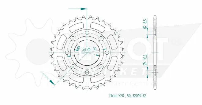 Produktzeichnung Kettenrad 50-32013-32