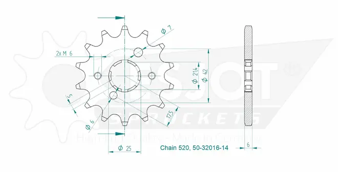 Produktzeichnung Ritzel 50-32016-14