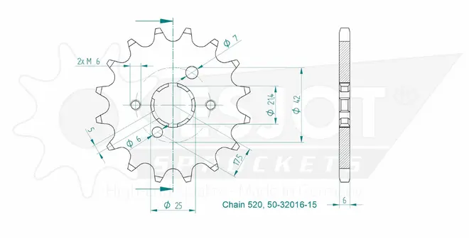 Produktzeichnung Ritzel 50-32016-16