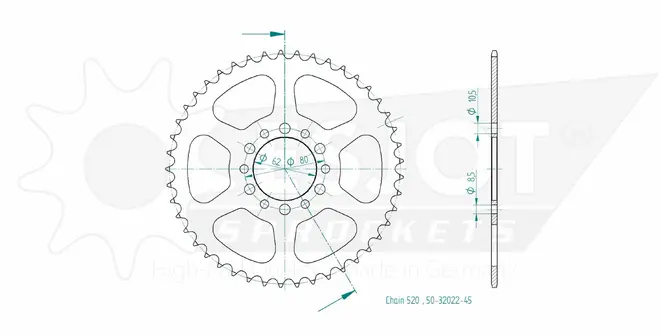 Produktzeichnung Kettenrad 50-32022-45