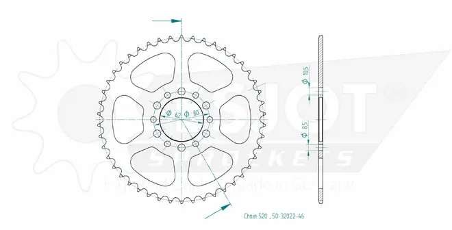 Produktzeichnung Kettenrad 50-32022-46
