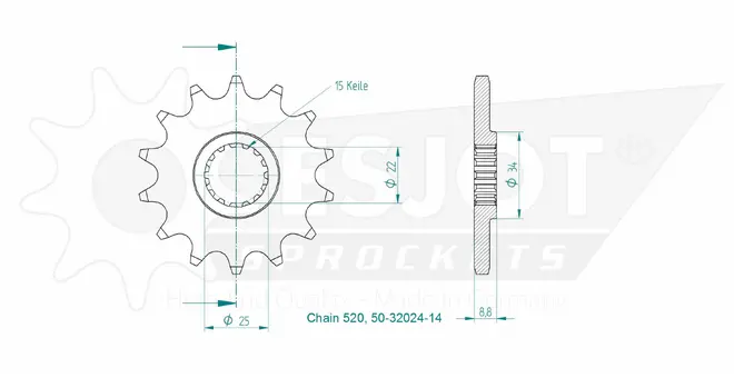 Produktzeichnung Ritzel 50-32024-14