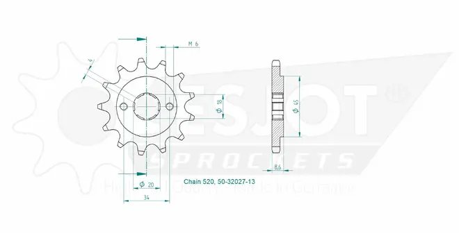 Produktzeichnung Ritzel 50-32027-13