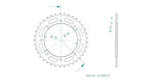 Produktzeichnung Kettenrad 50-32028-37