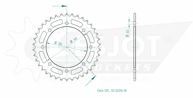 Produktzeichnung Kettenrad 50-32028-38