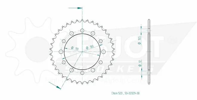 Produktzeichnung Kettenrad 50-32029-38