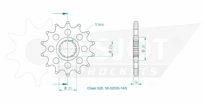 Produktzeichnung Ritzel 50-32035-14S