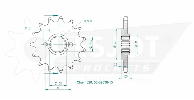 Produktzeichnung Ritzel 50-32038-15