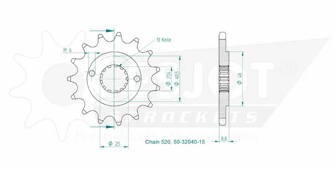 Produktzeichnung Ritzel 50-32040-15