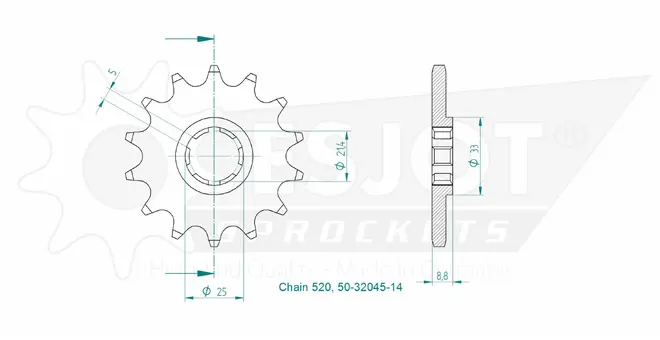 Produktzeichnung Ritzel 50-32045-14