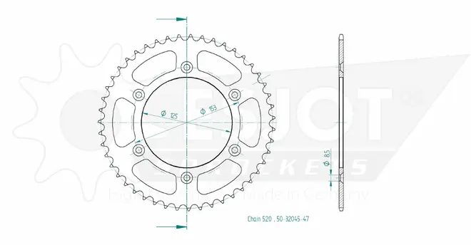 Produktzeichnung Kettenrad 50-32045-47