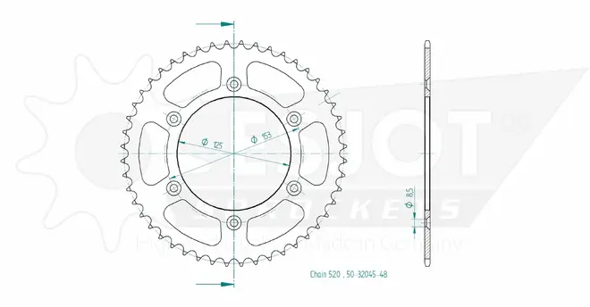 Produktzeichnung Kettenrad 50-32045-48