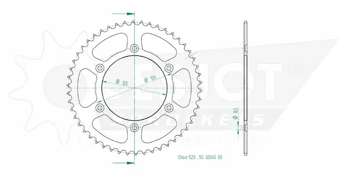 Produktzeichnung Kettenrad 50-32045-50