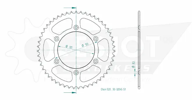 Produktzeichnung Kettenrad 50-32045-51