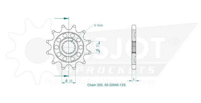 Produktzeichnung Ritzel 50-32046-12S
