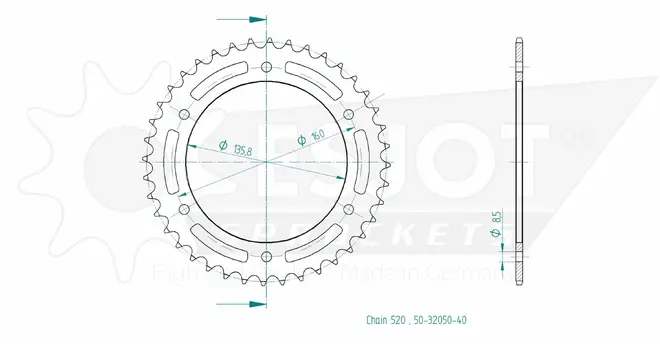 Produktzeichnung Kettenrad 50-32050-40