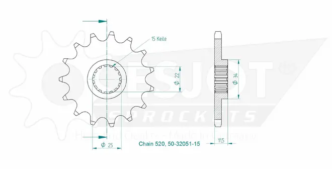 Produktzeichnung Ritzel 50-32051-15