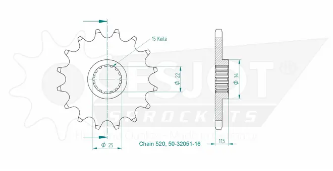 Produktzeichnung Ritzel 50-32051-16
