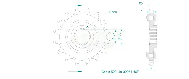Produktzeichnung Ritzel 50-32051-16P