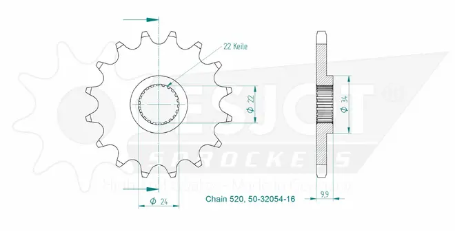 Produktzeichnung Ritzel 50-32054-16