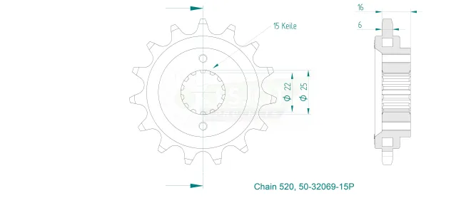 Produktzeichnung Ritzel 50-32069-15P