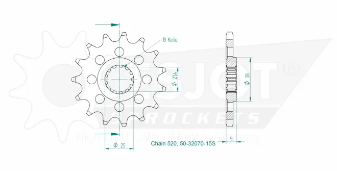 Produktzeichnung Ritzel 50-32070-15S
