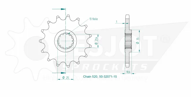 Produktzeichnung Ritzel 50-32071-15
