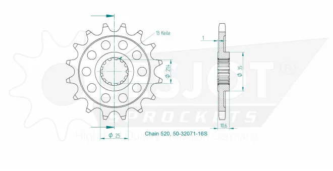 Produktzeichnung Ritzel 50-32071-16S