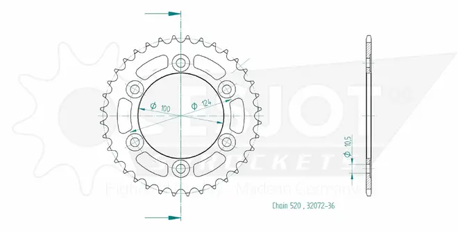 Produktzeichnung Kettenrad 50-32072-36