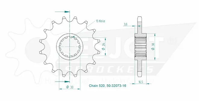Produktzeichnung Ritzel 50-32073-16