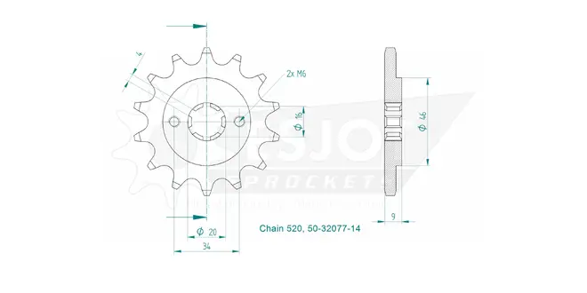 Produktzeichnung Ritzel 50-32077-14