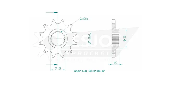 Produktzeichnung Ritzel 50-32086-12