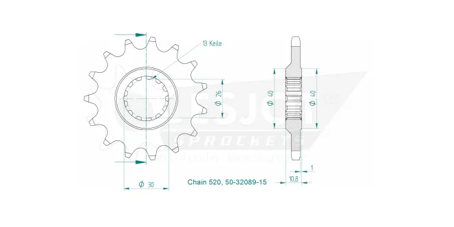 Produktzeichnung Ritzel 50-32089-15