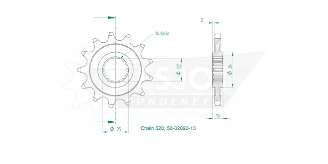 Produktzeichnung Ritzel 50-32090-13