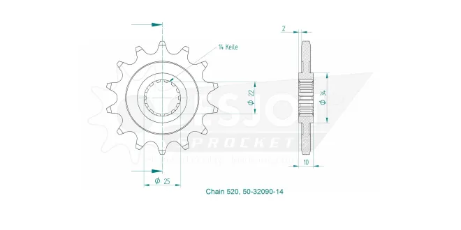 Produktzeichnung Ritzel 50-32090-14