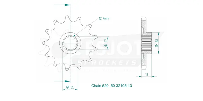 Produktzeichnung Ritzel 50-32105-13