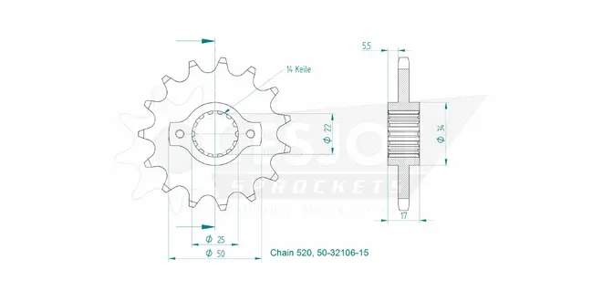 Produktzeichnung Ritzel 50-32106-15
