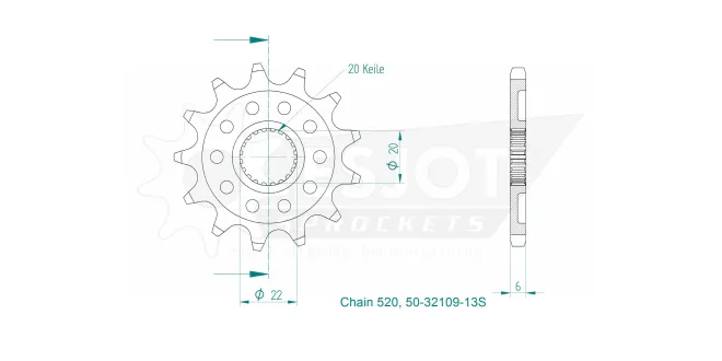 Produktzeichnung Ritzel 50-32109-13S