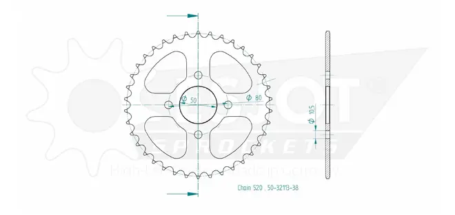 Produktzeichnung Kettenrad 50-32113-38