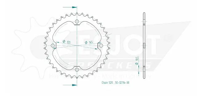Produktzeichnung Kettenrad 50-32114-38