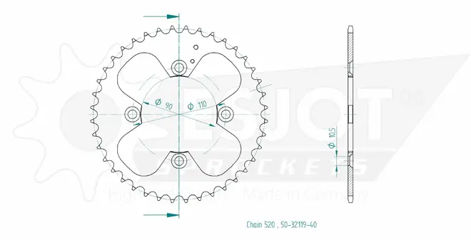 Produktzeichnung Kettenrad 50-32119-40