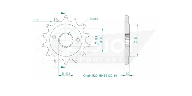 Produktzeichnung Ritzel 50-32122-14