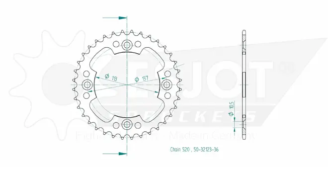 Produktzeichnung Kettenrad 50-32123-36