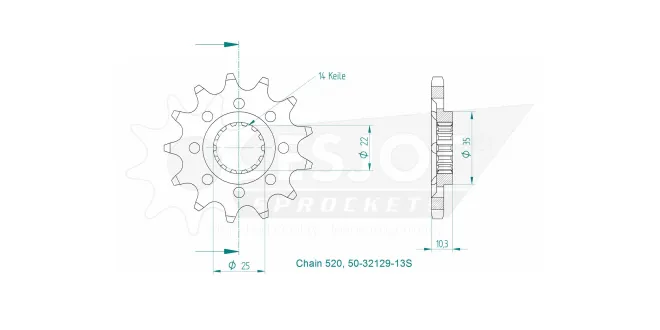 Produktzeichnung Ritzel 50-32129-13S