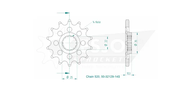 Produktzeichnung Ritzel 50-32129-14S