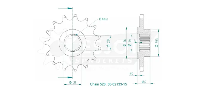 Produktzeichnung Ritzel 50-32133-15